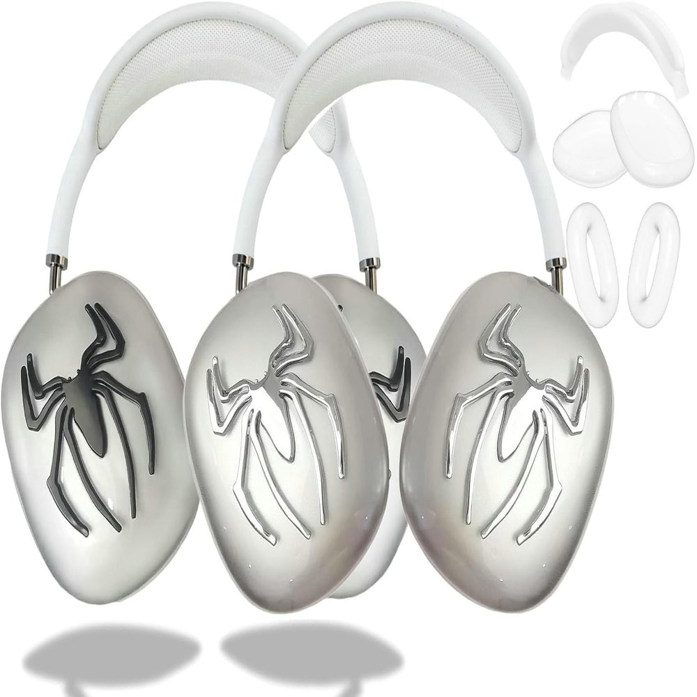 [3 in 1] Case Cover for AirPods Max(2024/2020) Ear Pad Case Cover/Headband Cover/Ear Cups Cover New Cute Design for Apple AirPods Max Headphones (Silver+Black)