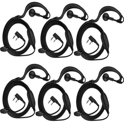 2 Pin Headset with mic for Two Way Radio Ear Piece with Microphone PTT in Ear Wire Headset Compatible for Baofeng UV-5R BF-888S Retevis SAMCOM FPCN30A,6 Packs