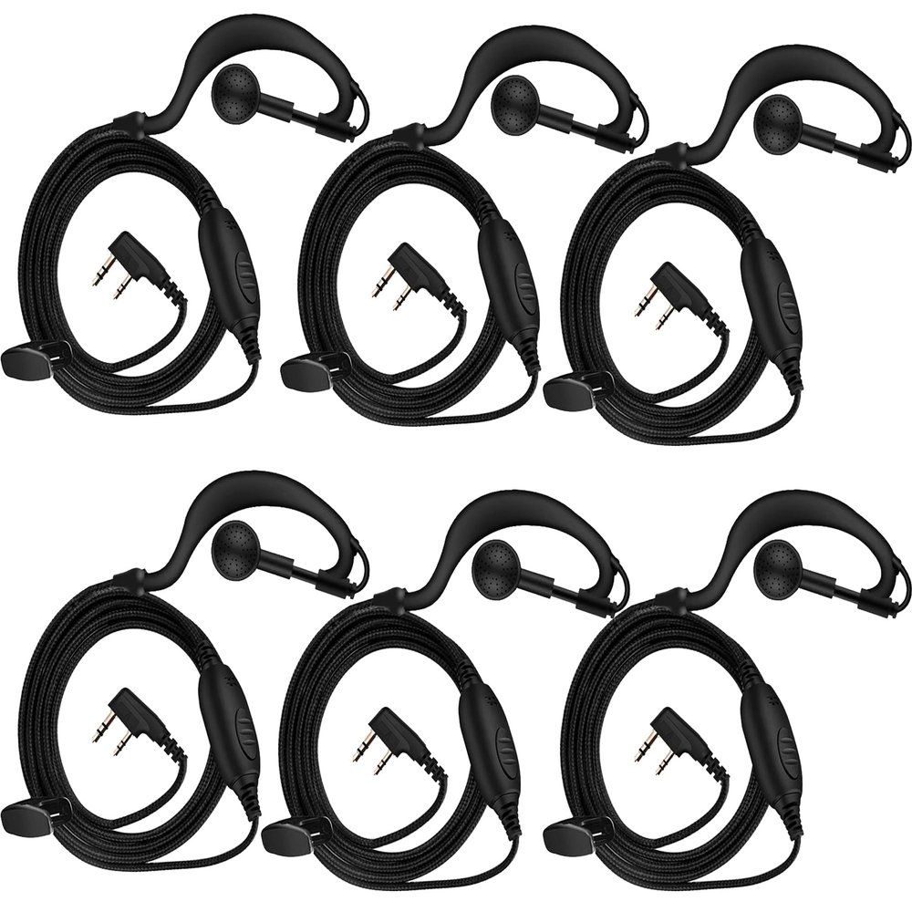 2 Pin Headset with mic for Two Way Radio Ear Piece with Microphone PTT in Ear Wire Headset Compatible for Baofeng UV-5R BF-888S Retevis SAMCOM FPCN30A,6 Packs