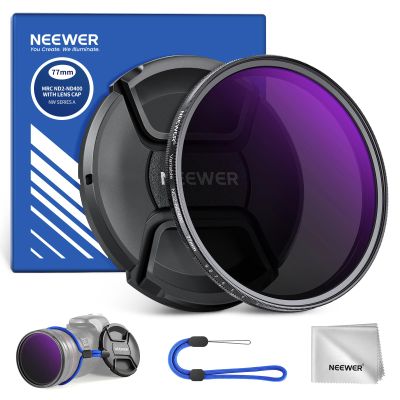 NEEWER 77mm ND2-400 (1-9 Stops) Variable ND Filter with Lens Cap, Lanyard, Cleaning Cloth, Precise Neutral Density Adjustment, Fingerprint & Scratch Resistant Multicoated Optical Glass