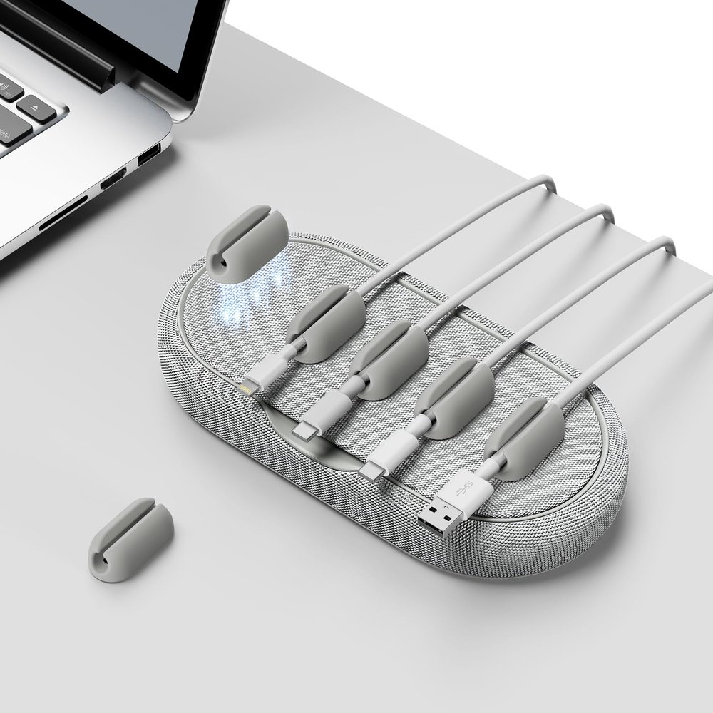 Cable Management, Magnetic Cord Organizer, Desk Cord Holder Wire Keeper with 6 Magnetic Cable Clips, Charger Cord Management for Home Office, Lightning/USB C/Micro Cable, White