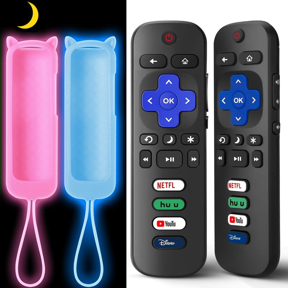 (2+2 Packs) Replacement Remote Control for Roku TV with Silicone Cover, Universal Remote for TCL/Hisense/Onn/Westinghouse/Philips Roku Smart TVs (Not for Roku Stick/Box)