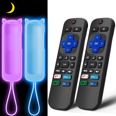 (2+2 Packs) Replacement Remote for Roku TV with Soft Protective Silicone Cover(Glow in The Dark), Universal Remote for TCL/Hisense/Onn/Sharp/Element/Philips Roku Smart TV
