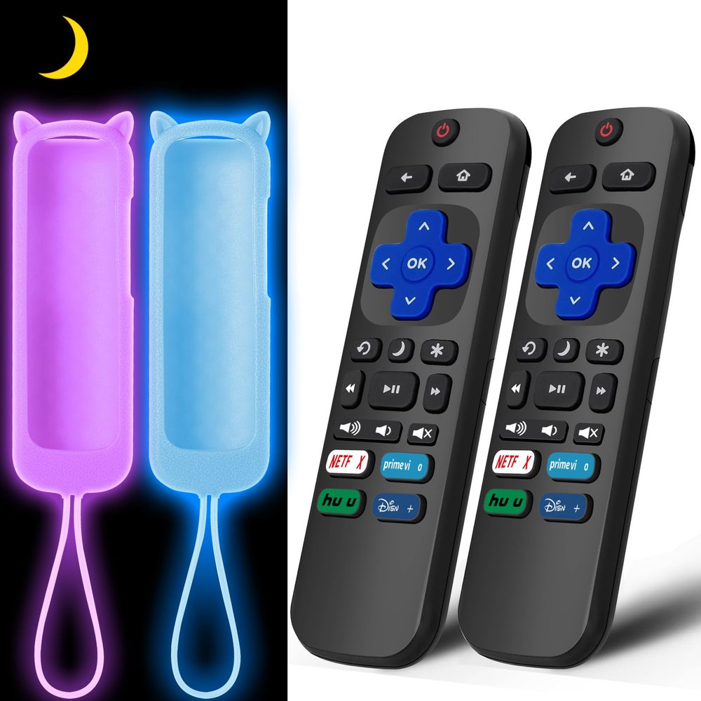 (2+2 Packs) Replacement Remote for Roku TV with Soft Protective Silicone Cover(Glow in The Dark), Universal Remote for TCL/Hisense/Onn/Sharp/Element/Philips Roku Smart TV