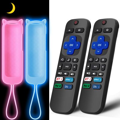 (2+2 Packs) Replacement Remote for Roku TV with Soft Protective Silicone Cover(Glow in The Dark), Universal Remote for TCL Roku/Hisense Roku/Onn Roku/Sharp Roku/Element Roku/Philips Roku Smart TV