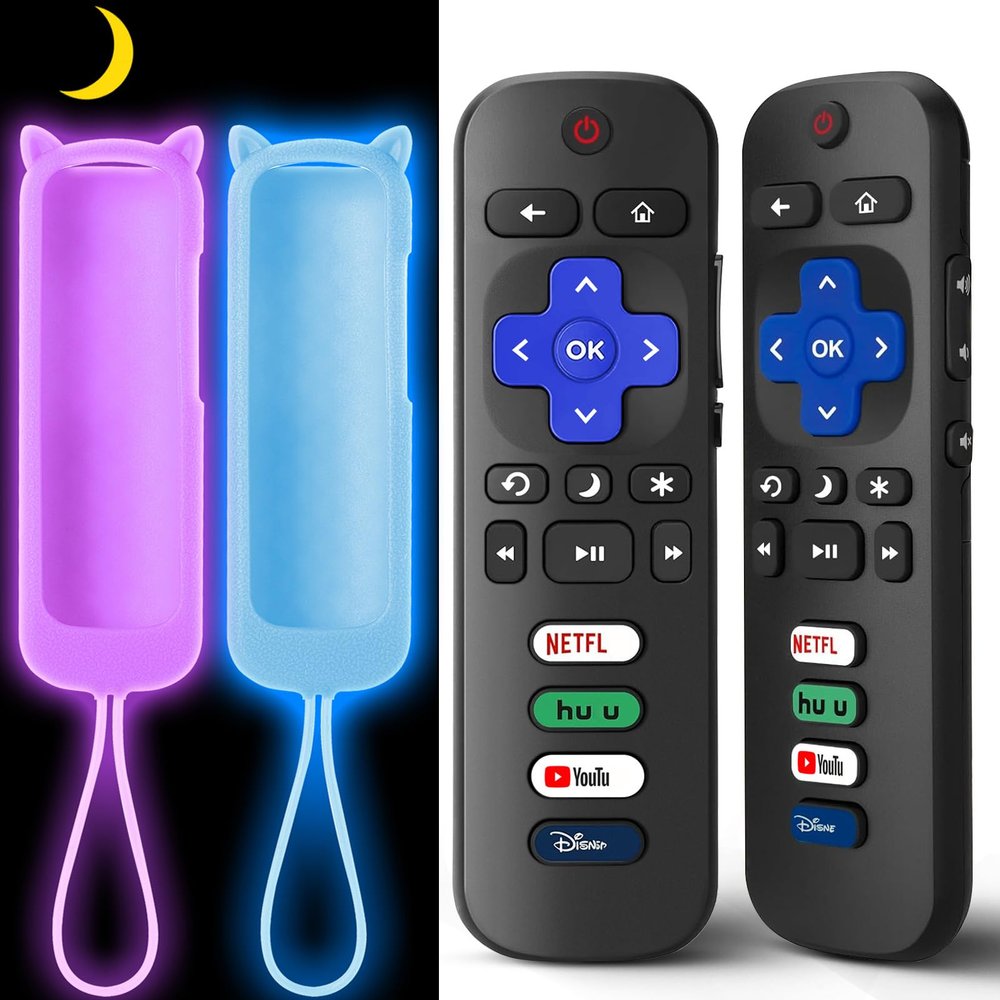 (2+2 Packs) Replacement Remote Control for Roku TV with Silicone Cover, Universal Remote for TCL/Hisense/Onn/Westinghouse/Philips Roku Smart TVs (Not for Roku Stick/Box)