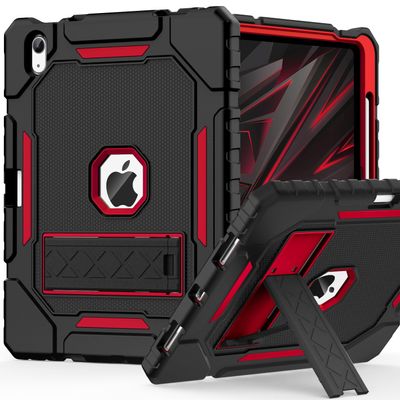 ZoneFoker Case for iPad (A16) 11th/10th Generation 11/10.9 inch 2025/2022, Heavy Duty Military Grade Shockproof Rugged Cover with Pencil Holder/Stand for i Pad 11th / 10 th Gen (Black+Red)