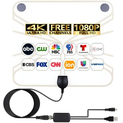 4K HD TV Antenna for Local Channels - Amplified Digital HDTV Indoor Antenna with Signal Booster - 360 Long Reception TV Aerial Support All Types TV