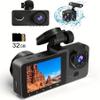 Front & Rear 3 Channel Dash Cam, 1080P Dash Cam IR Night Vision, Loop Recording Car DVR Camera with 2 Inch IPS Screen 3 Cameras, with 32G Memory Card view 1