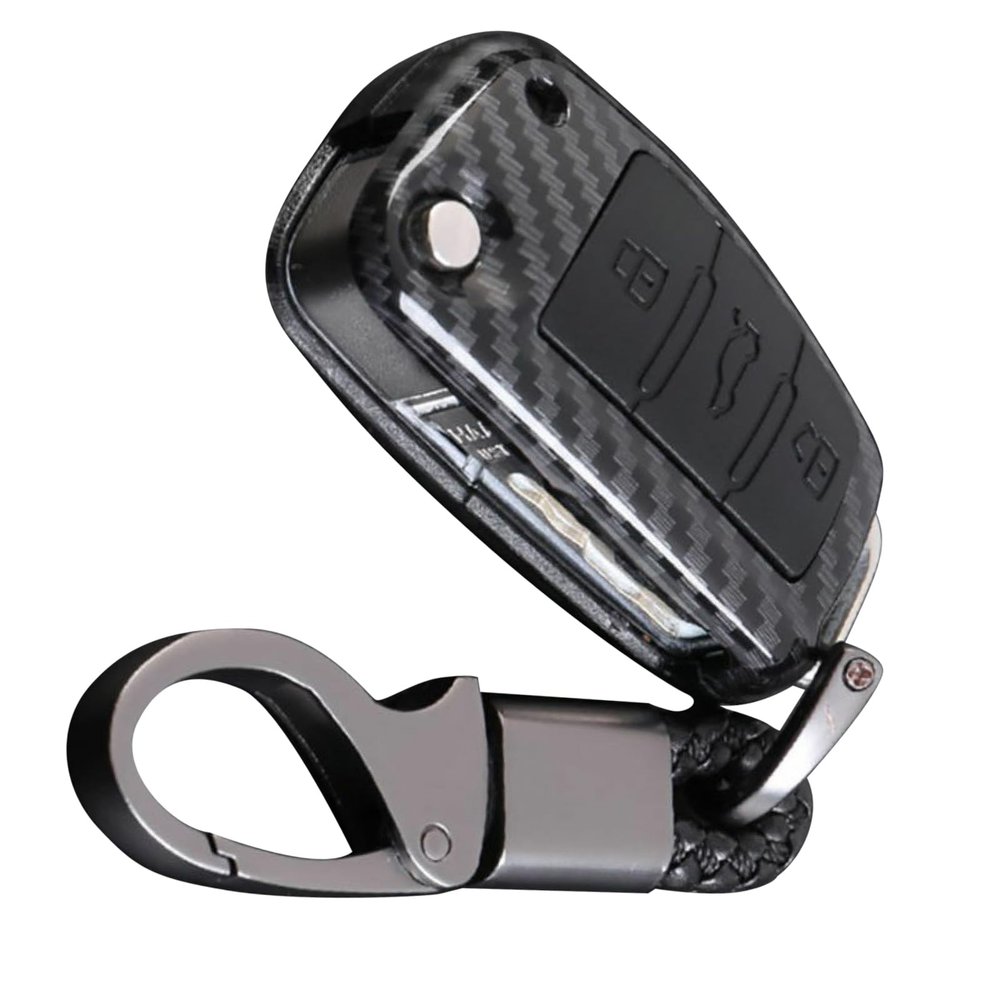 Carbon Fiber Car Key Cover Chain Anti-Scratch Remote Flip Fob Shell for Audi A1-A8 Q3 Q5 S4 R8