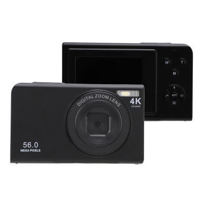 4K 56M Pixels 16X Zoom Digital Camera with Fill Light, 2.4 Inch Screen, for Vlogging, Selfie, Continuous (Black)