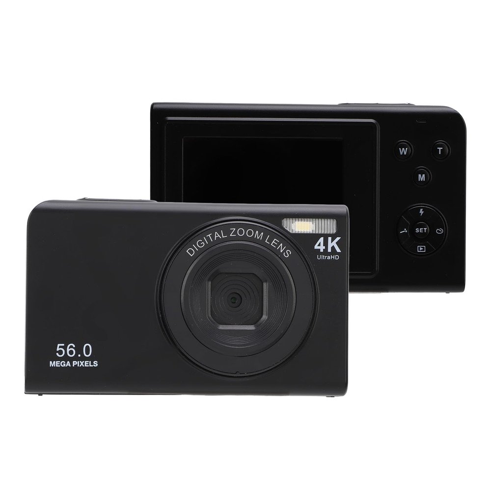 4K 56M Pixels 16X Zoom Digital Camera with Fill Light, 2.4 Inch Screen, for Vlogging, Selfie, Continuous (Black)