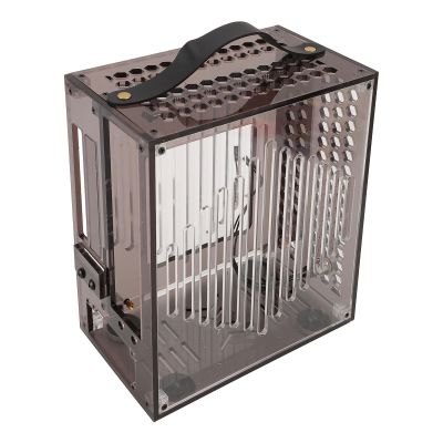 BTSEURY PC Gaming Case, 23x20.5x12cm Miniature ITX PC Case Clear Arcylic PC Case Portable DIY Desktop Computer Case 360 Degree Open Hollow Airflow Case (Black)