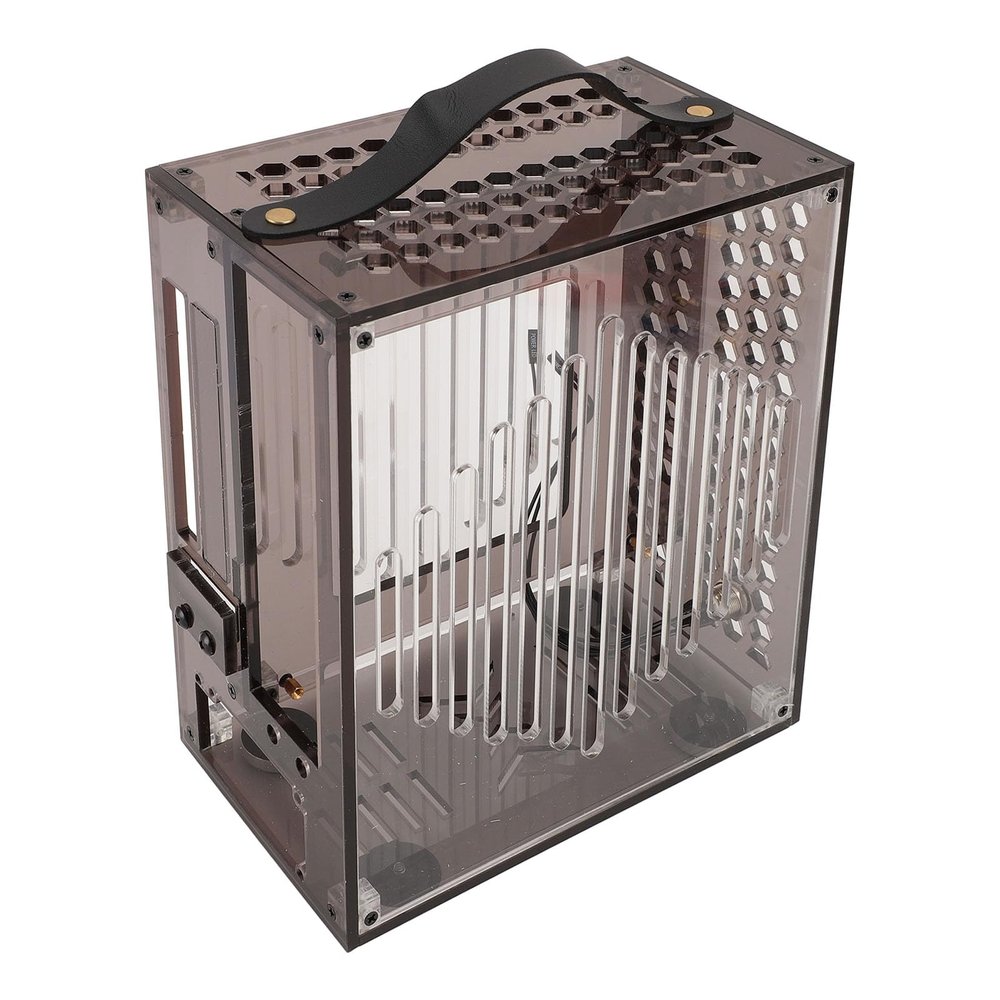BTSEURY PC Gaming Case, 23x20.5x12cm Miniature ITX PC Case Clear Arcylic PC Case Portable DIY Desktop Computer Case 360 Degree Open Hollow Airflow Case (Black)