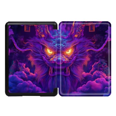 Case Compatible with Kindle 10th Generation 2019 (Model:J9G29R), Smart Auto Wake Sleep PU Leather Case Cover for Kindle 10th 2019 Release- Purple Chinese Dragon Head