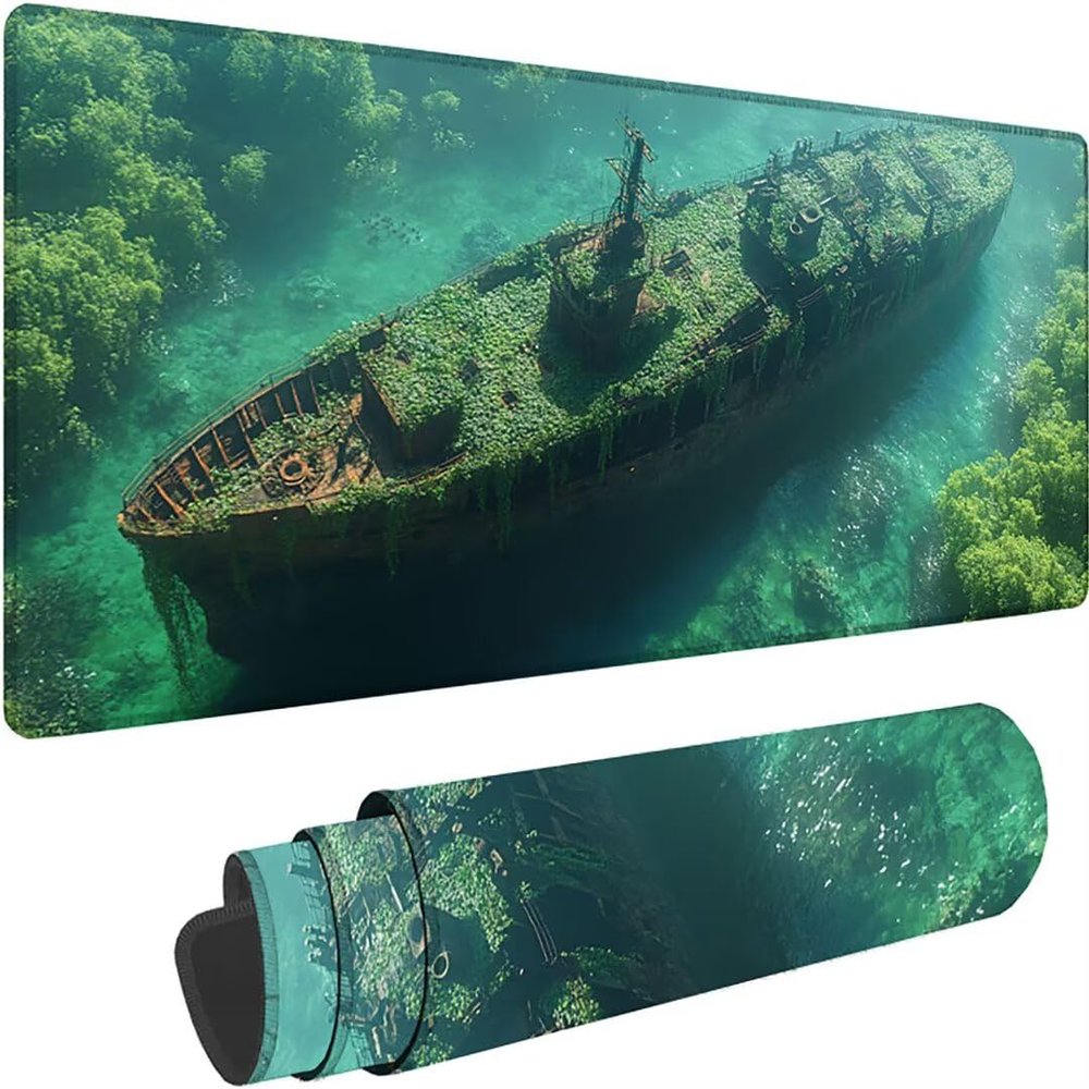 Large Extended Gaming Mouse Pad Mousepad Non-Slip Rubber Base Extra Large Cool XL XXL Computer Desk Pad Gaming Accessories Light Up Extended Big Mouse Pad for Gamer Office & Home 48"x24" Blue Boat 7-6