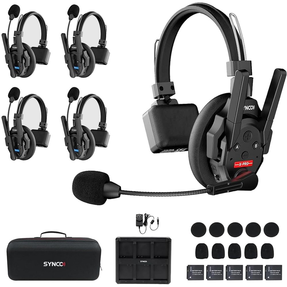 SYNCO XTalk XPro5 Wireless Intercom Headset System with Antenna Enhanced Signal Reception Support 500m/1640ft 2.4GHz 5-Person Team Communication Noise Reduction Film Documentary TV Production