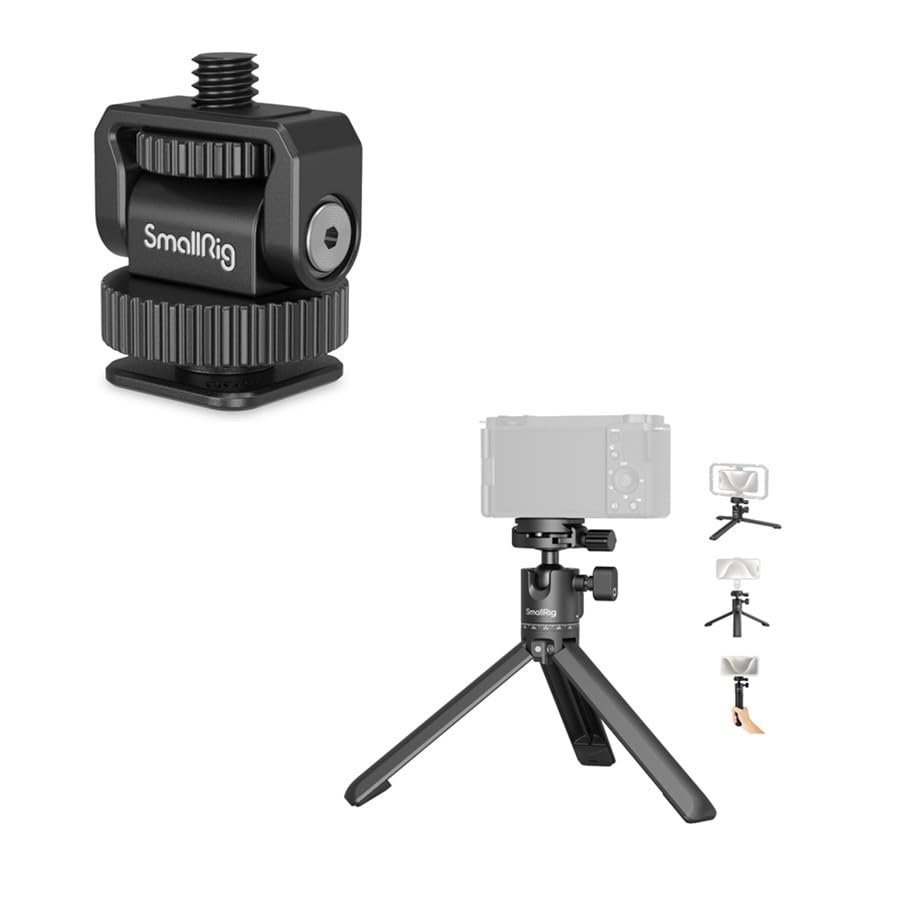 Bundle: SmallRig 1/4" Mini Ball Head Cold Shoe Mount Adapter 3577+ Portable Mini Desktop Tripod 4630