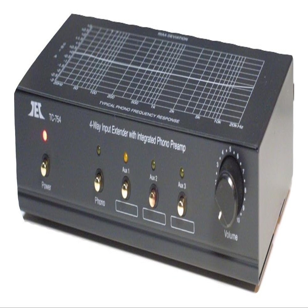 Technolink (TEC) TC-754 RIAA Phono Preamp (Pre-amp, Preamplifier) with Three Switchable Aux Inputs and Variable Output Level (Black, 1 Amp (Higher Current) AC Adaptor)
