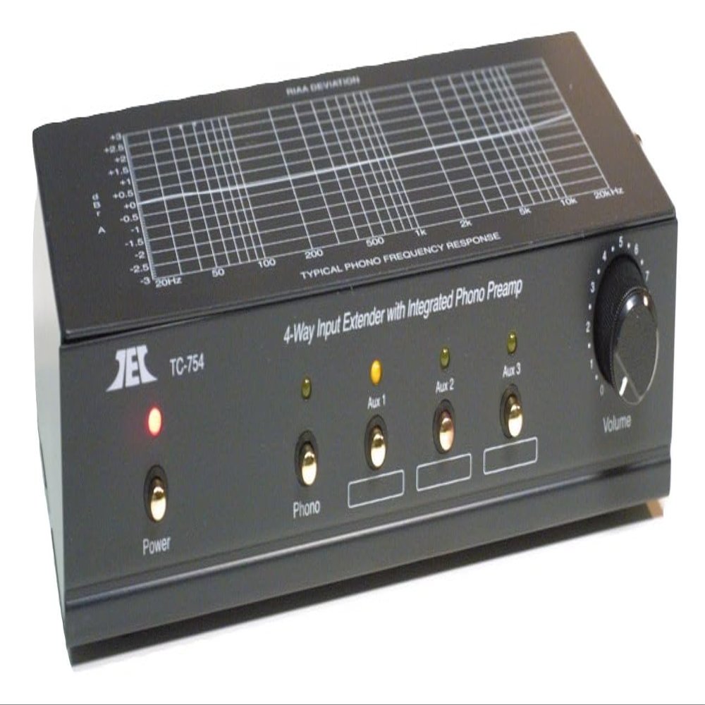 Technolink (TEC) TC-754 RIAA Phono Preamp (Pre-amp, Preamplifier) with Three Switchable Aux Inputs and Variable Output Level (Black, 500mA Standard AC Adaptor)