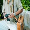 ROMFRE Premium Leather Camera Travel Bag | Travel Case for Camera | Full Grain -100% Leather HILO CAMERA TRAVEL BAG | Saddle view 3
