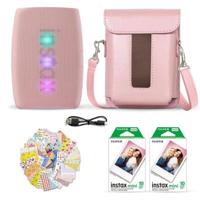 Fujifilm Instax Mini Link 3 Smartphone Printer Rose Pink + Fuji Film Value Pack (20 Sheets)+ Shutter Accessories Bundle, Incl. Protective Case, 20 Sticker Frames, USB Type C Cable