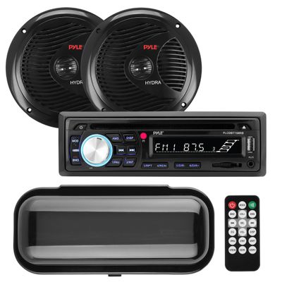 Pyle Marine Stereo Radio Receiver Speaker Kit - 200W Wireless Receiver and 150W Waterproof 6.5 Speakers, Hands-Free Talking, CD/MP3/USB/SD Player, AM/FM Radio, for Boat & Off-Road Vehicles