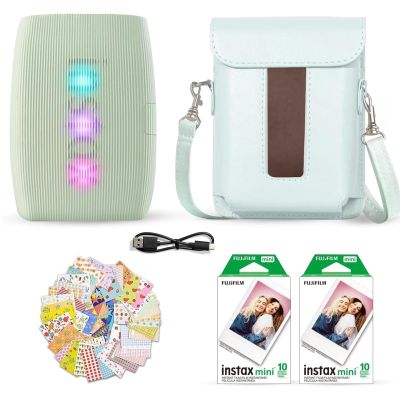 Fujifilm Instax Mini Link 3 Smartphone Printer Sage Green + Fuji Film Value Pack (20 Sheets)+ Shutter Accessories Bundle, Incl. Protective Case, 20 Sticker Frames, USB Type C Cable