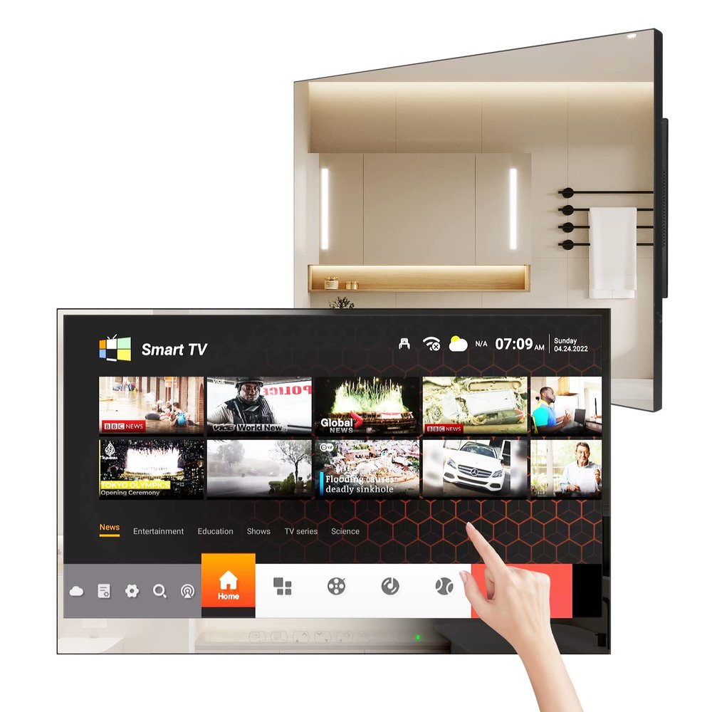 elecsung 27inch Smart Mirror Bathroom TV 1080P IP66 Waterproof Android 11.0 System with Integrated HDTV(ATSC) Tuner, Built-in Speakers, Wi-Fi and Bluetooth,HYM27A-TBLS11018,Model 2024