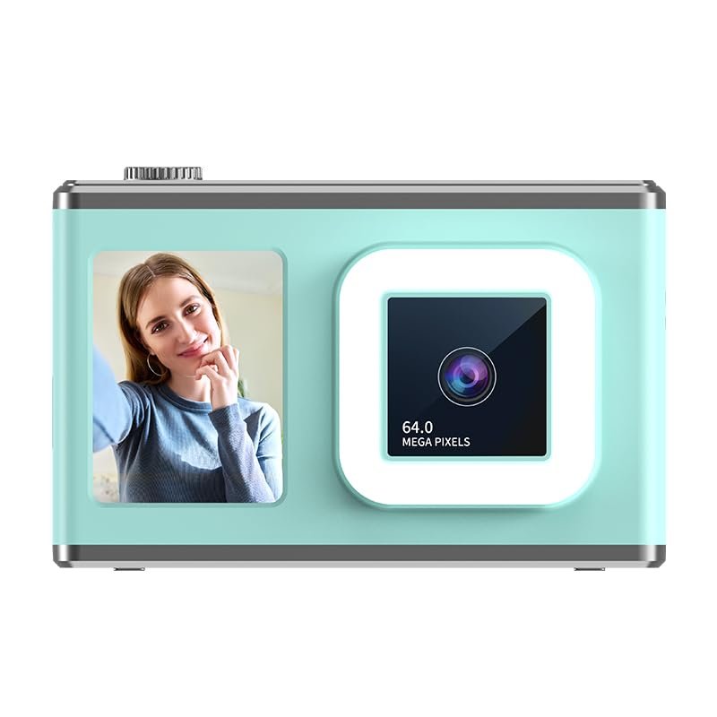CCD Digital Camera, HD 1080P Compact Camera with 32GB Memory Card, 64 Megapixel Camera, 2.4-inch LCD 8X Digital Zoom Digital Camera for Teens, Boys, Girls and Beginners (Green)