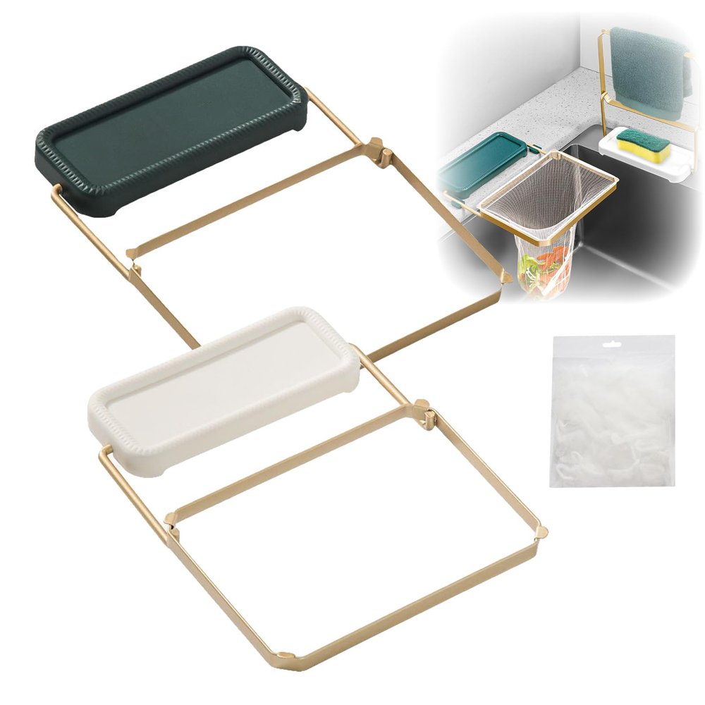 2 Pcs Kitchen Residue Filter Screen Holder, Multi-Functional Kitchen Sink Strainer with 100 Mesh Bags, Food Catcher Basket residue Filter Holder (White+Gree)