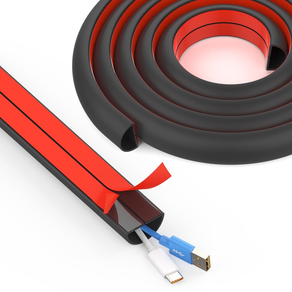 UOMTFAI Wall Cord Hider 118 Inch - Self-Adhesive Wire Cover Raceway for Walls, Flexible PVC Cable Concealer for Home and Office, W0.59 H0.39in - Black