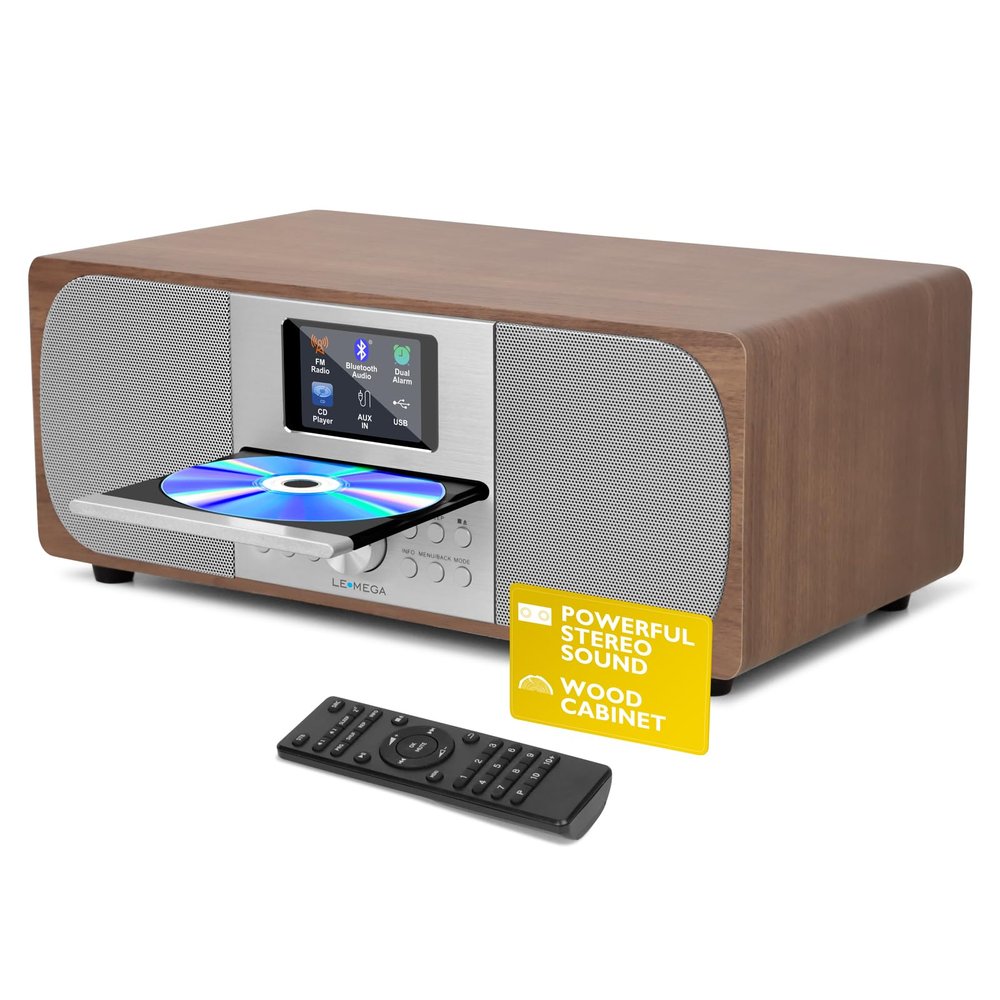 LEMEGA MSY6 CD Player, FM, Bluetooth, Powerful Stereo HiFi, Walnut
