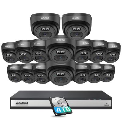ZOSI C220 16CH 4K 8MP PoE Home Security Camera System, 16 Channel 4K NVR with 4TB HDD for 24/7 Record, 16 x 4MP(1440p) 2.5K QHD Dome IP Cameras Outdoor Indoor, Smart AI Human Detection, Two-Way Audio