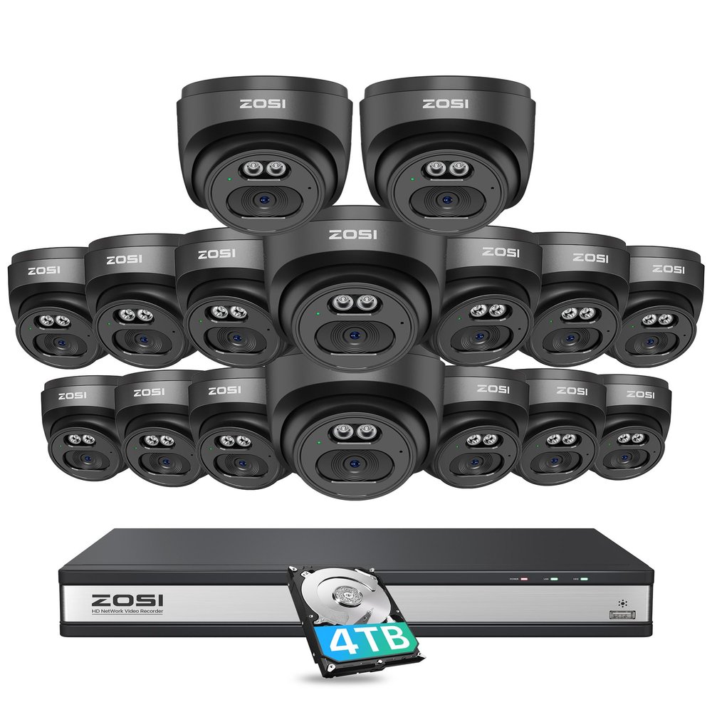 ZOSI C220 16CH 4K 8MP PoE Home Security Camera System, 16 Channel 4K NVR with 4TB HDD for 24/7 Record, 16 x 4MP(1440p) 2.5K QHD Dome IP Cameras Outdoor Indoor, Smart AI Human Detection, Two-Way Audio