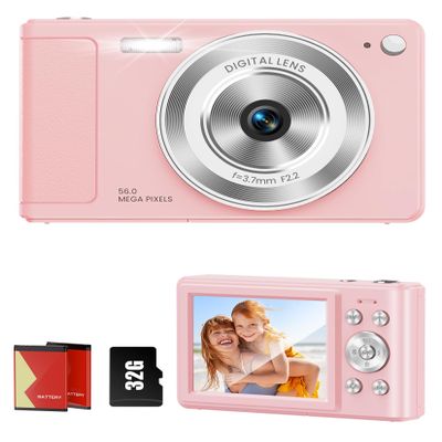 WONNIE Digital Camera 56MP, FHD 1080P Point & Shoot Camera with 32GB SD Card, 2 Batteries, and Lanyard, Ideal for Kids & Teens, Suitable Gift for Girls