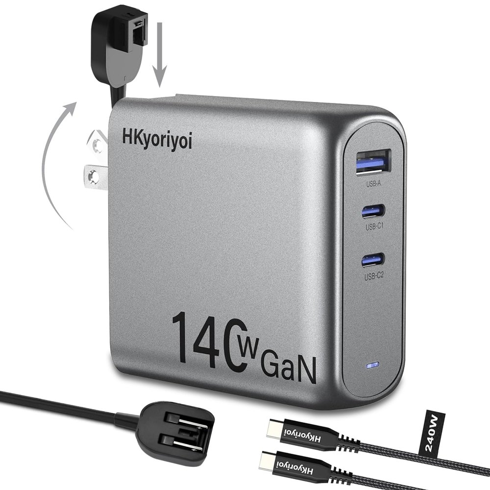 140W GaN+ USB C Charger 100W Laptop Fast Charger PD3.1 PPS 3-Port USB C Wall Charger Power Adapter for MacBook Pro 16'', Dell XPS, iPhone 16/15 Pro Max, iPad Pro, Tablet, Chromebook (Gray)