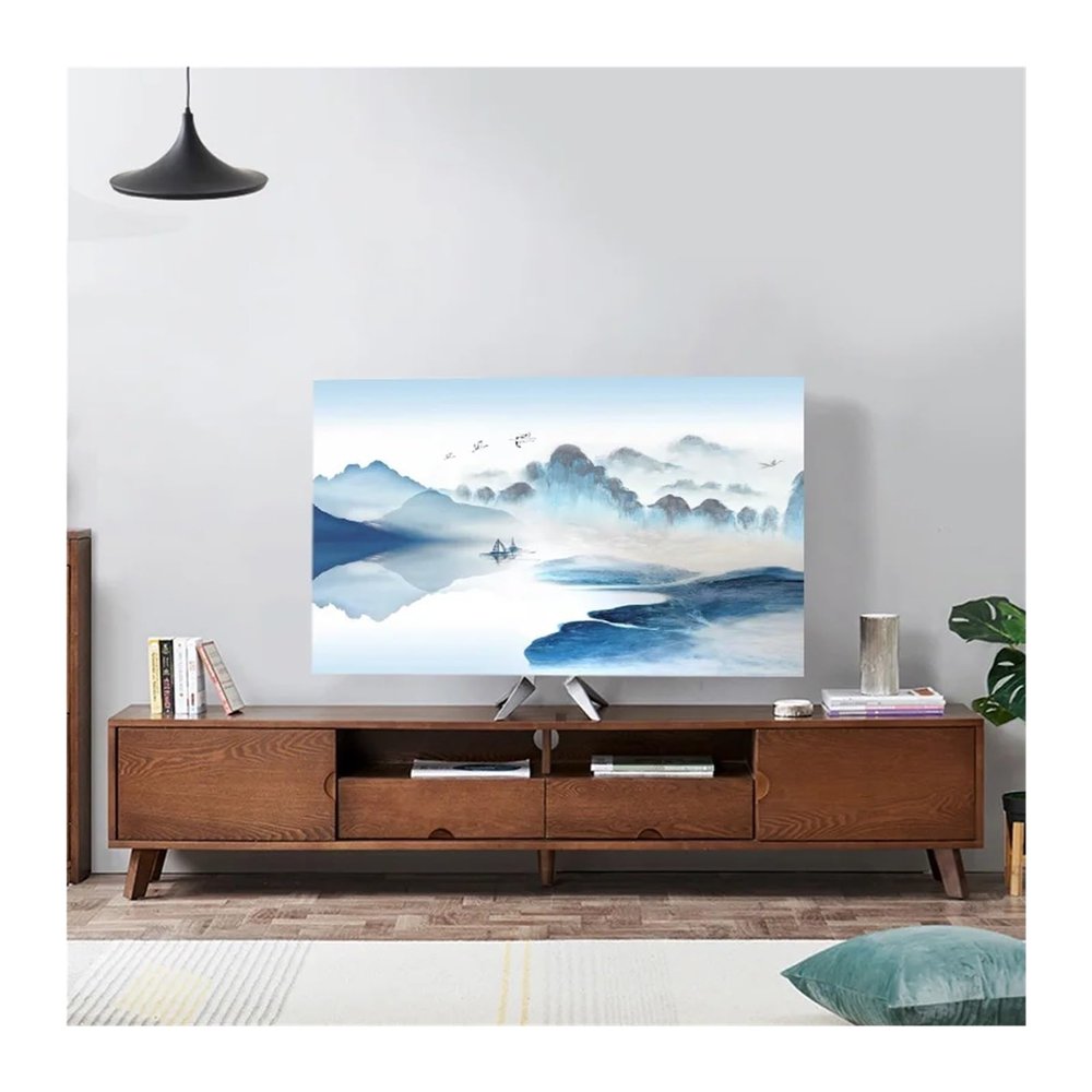 HDNSAUD TV Cover Landscape Elastic Force Television Hood TV Dust Cover Cloth 32-75 Inch Simple and Modern Chinese Style(02,43-46 inch)
