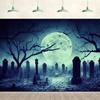 10x8ft Halloween Graveyard Backdrop Dark Scary Cemetery Full Moon Night Horror Ghost Forest Background Halloween Party Wall Hanging Decoration Photography Photoshoot Studio Props view 1