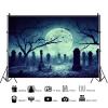 10x8ft Halloween Graveyard Backdrop Dark Scary Cemetery Full Moon Night Horror Ghost Forest Background Halloween Party Wall Hanging Decoration Photography Photoshoot Studio Props view 2
