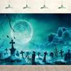 15x8ft Halloween Graveyard Backdrop Scary Cemetery Full Moon Night Horror Misty Background Halloween Party Wall Hanging Decoration Photography Photoshoot Studio Props view 1