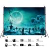 15x8ft Halloween Graveyard Backdrop Scary Cemetery Full Moon Night Horror Misty Background Halloween Party Wall Hanging Decoration Photography Photoshoot Studio Props view 2