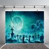 15x8ft Halloween Graveyard Backdrop Scary Cemetery Full Moon Night Horror Misty Background Halloween Party Wall Hanging Decoration Photography Photoshoot Studio Props view 3