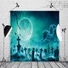 15x8ft Halloween Graveyard Backdrop Scary Cemetery Full Moon Night Horror Misty Background Halloween Party Wall Hanging Decoration Photography Photoshoot Studio Props view 4