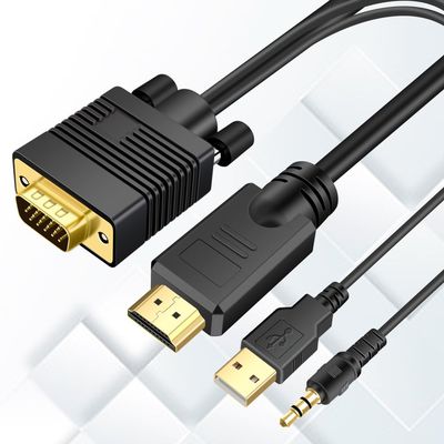 Kirzi VGA (Sources) to HDMI (Display) Cable 6ft with Audio, VGA Maleto HDMI Male Converter Cord Adapter Cable Compatible Witch Computer/Laptop to Monitor/TV, Desktop Laptop Projector to Monitor HDTV