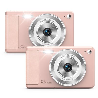 WONNIE Digital Camera 56MP, FHD 1080P Point & Shoot Camera with 32GB SD Card, 2 Batteries, and Lanyard, Ideal for Kids & Teens, Suitable Gift for GirlsPink, 2-Pack