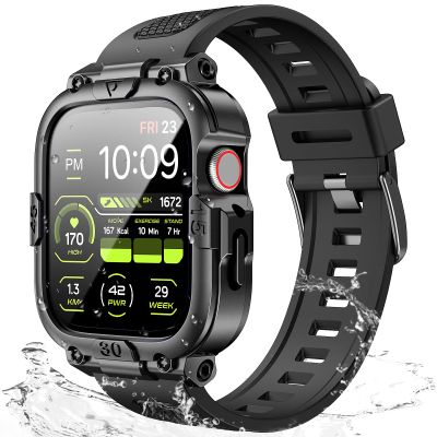 Dsytom Waterproof Case with Band Compatible for Apple Watch Bands Men Women