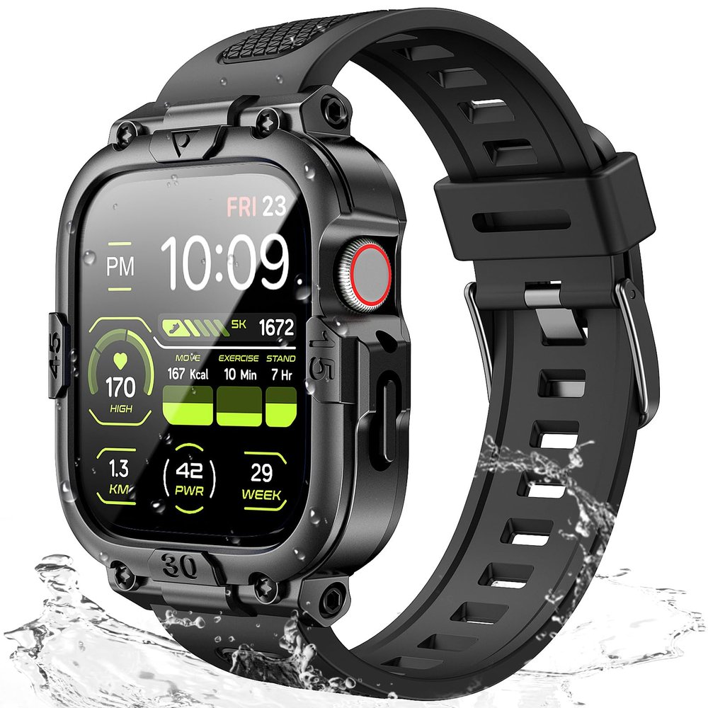Dsytom Waterproof Case with Band Compatible for Apple Watch Bands Men Women