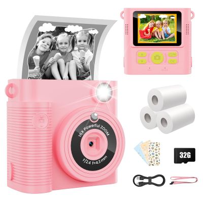 WONNIE Kids Camera Instant Print,1080P Selfie Digital Camera with 2.4" Screen & 32GB Card,Toddler Portable Toy for Ages 3-12,Christma-s Birthday Gifts for 3 4 5 6 7 8 9 Year Old Girls Pink