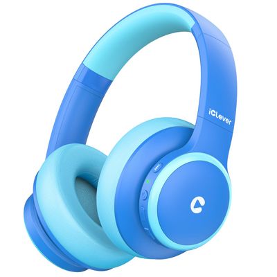 iClever BTH26 Active Noise Cancelling Headphones for Kids, 60H Play Time, Safe Volume 80dBA, Type C Fast Charging, Bluetooth5.4, Kids Bluetooth Headphones with Mic AUX Cord for iPad Airplane, Blue